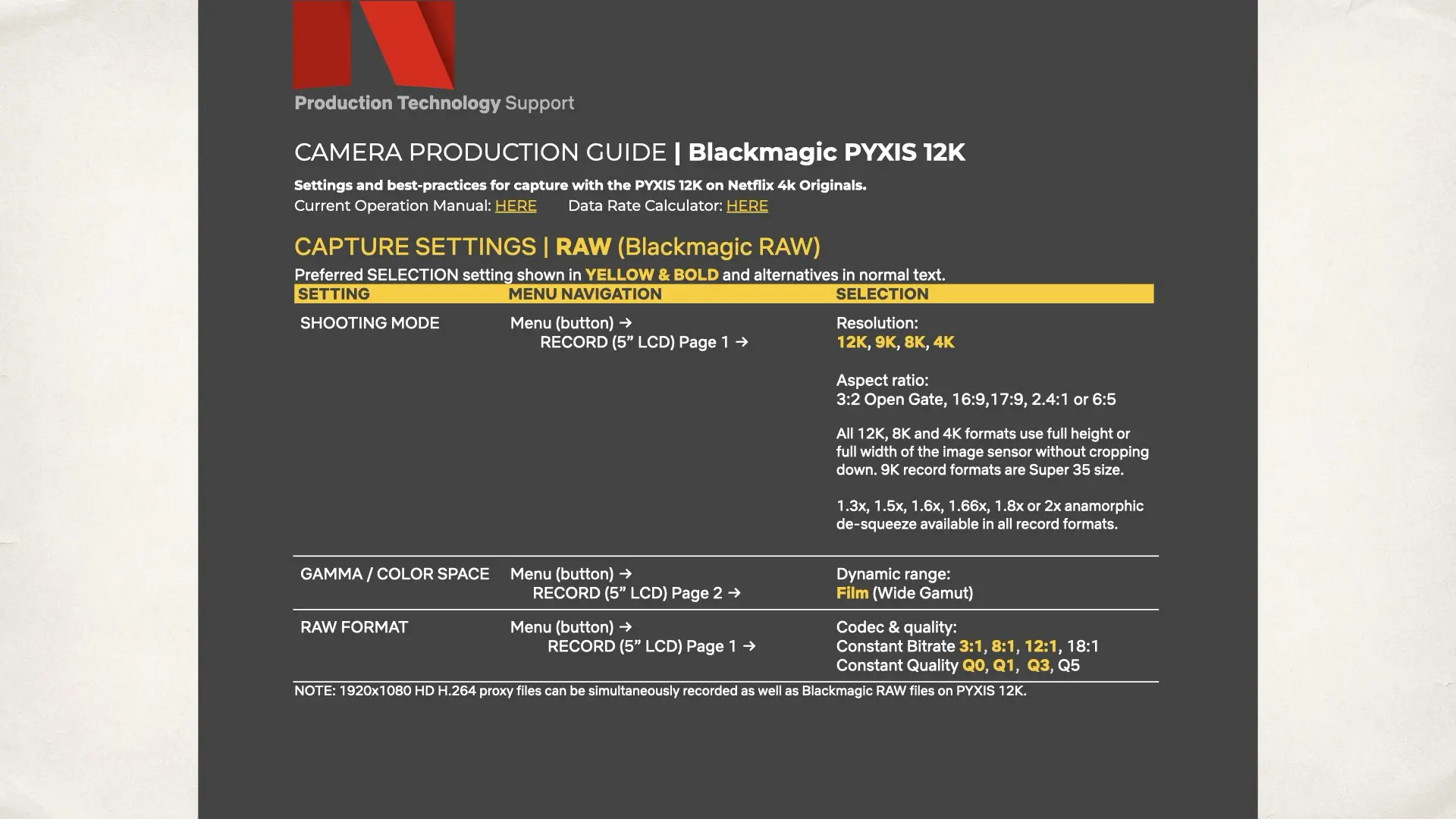 Netflix CAMERA PRODUCTION GUIDE | Blackmagic PYXIS 12K