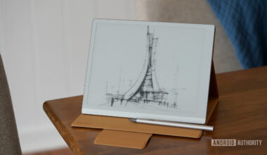 A Boox Go 10.3 Gen II rests on its folio stand.