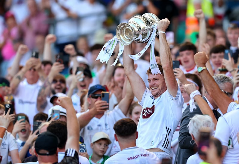 Kildare’s Kevin Feely lifts the Tailteann cup after last season's win over Limerick. Photograph: Tom O’Hanlon/Inpho