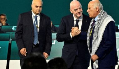 Watch: Fifa president Infantino’s attempt to secure Israel-Palestine handshake backfires