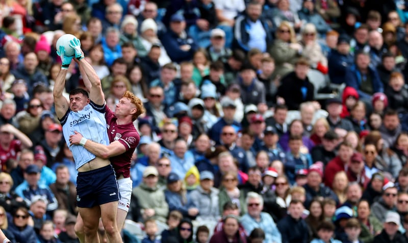 Dublin’s Brian Howard and Ronan Wallace of Westmeath compete for the ball. Photograph: James Crombie/Inpho