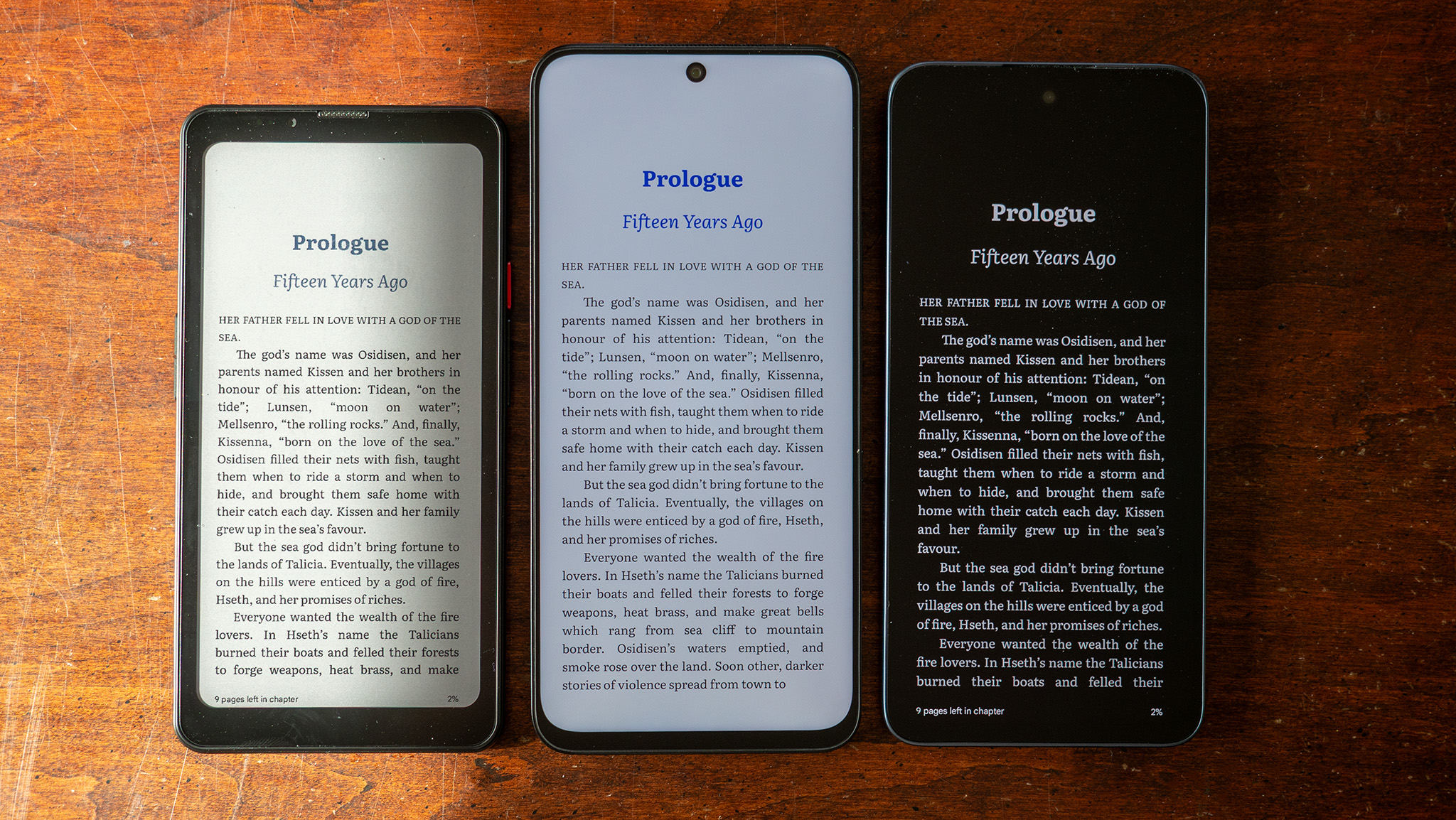 Comparing the E Ink display in sunlight with NXTPAPER displays using light and dark mode in the shade