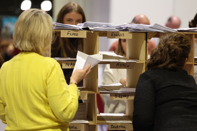 Counting continues in the RDS on Saturday. Photograph: Alan Betson