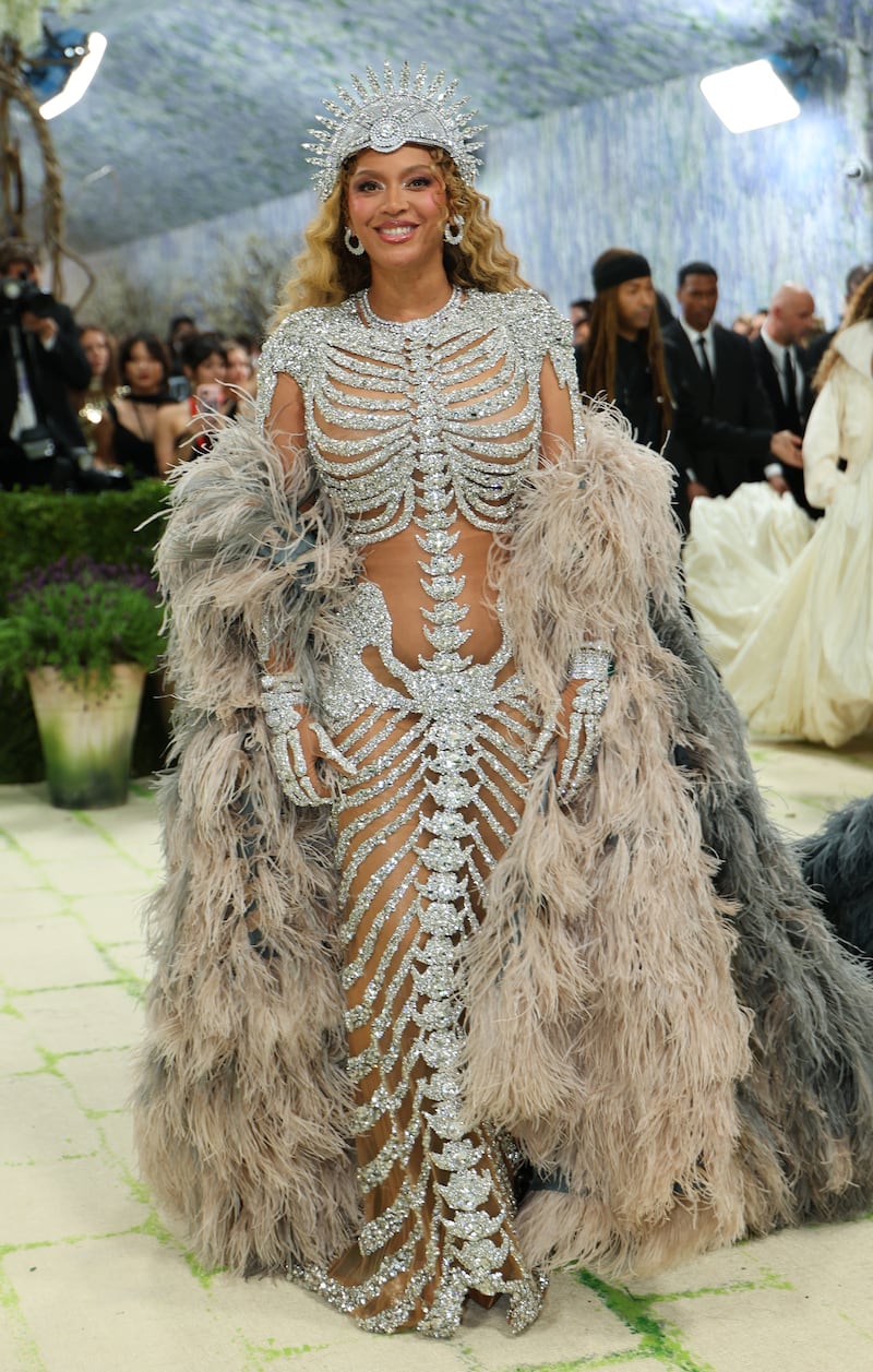 Beyonce's studded exoskeleton dress is a Olivier Rousteing design. Photograph: Angela Weiss/ Getty Images