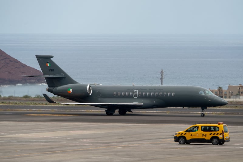 The Air Corp's Dassault Falcon 6X lands at Tenerife Sur-Reina Sofia airport on Sunday. Photograph: Antonio Sempere/AFP via Getty