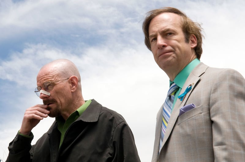 Breaking Bad: Bryan Cranston as Walter White and Bob Odenkirk as Saul Goodman. Photograph: Ursula Coyote/AMC