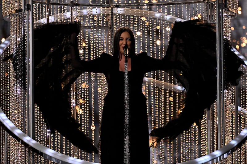 Israeli singer Yuval Raphael during the grand final of the Eurovision Song Contest 2025. Photograph: Fabrice Coffrini/Getty