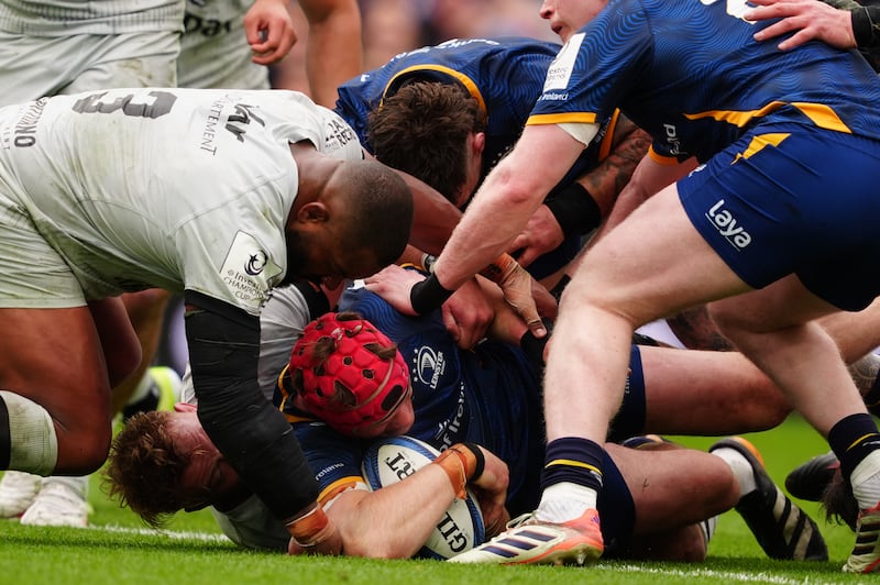 Josh van der Flier scores Leinster's second try at the Aviva Stadium. Photograph: Brian Lawless/PA Wire