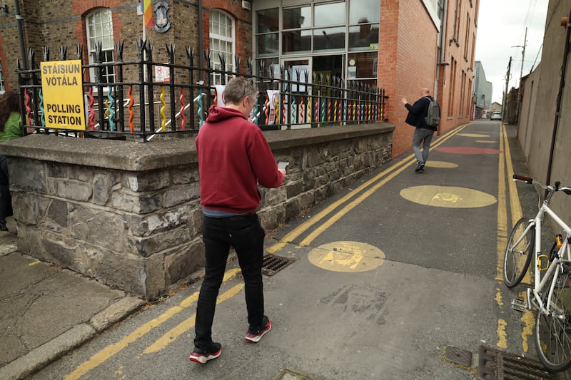 Graffiti outside the St Peter’s National School polling station in Phibsborough. Photograph: Enda O'Dowd