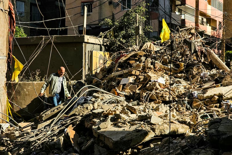 A man walks past rubble following an Israeli air strike the previous day in the Haret Hreik neighbourhood of Beirut's southern suburbs on Thursday. Photograph: AFP via Getty Images
