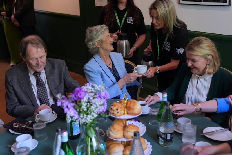 Connolly (centre) attends a lunch with Rosaleen Blair (right) and members of the board at the London Irish Centre in Camden on Tuesday. Photograph: Yui Mok/PA Wire