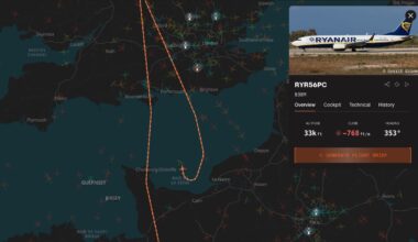 Ryanair flight FR7842 is declaring an emergency and turning around near Normandy