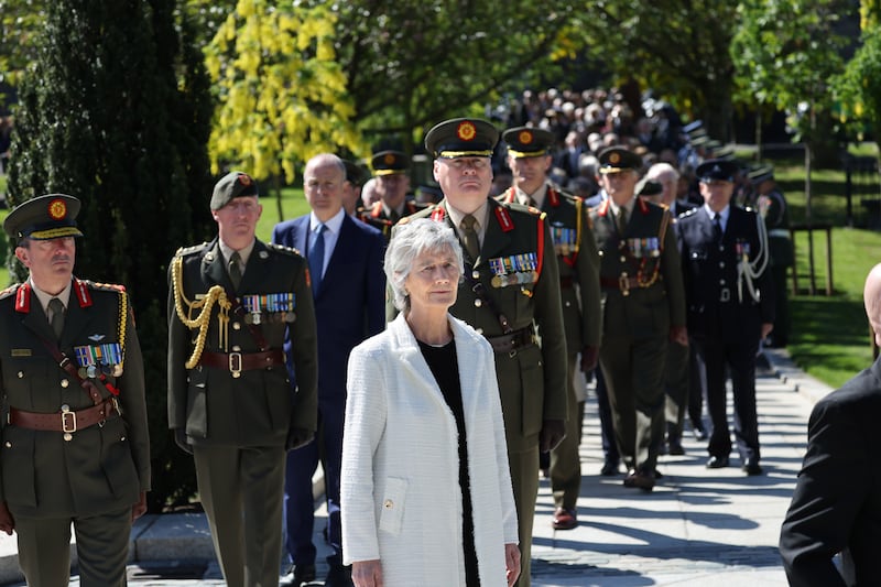 President Catherine Connolly at the 1916 Arbour Hill commemoration ceremony in Dublin. Photograph: Dara Mac Dónaill/The Irish Times
