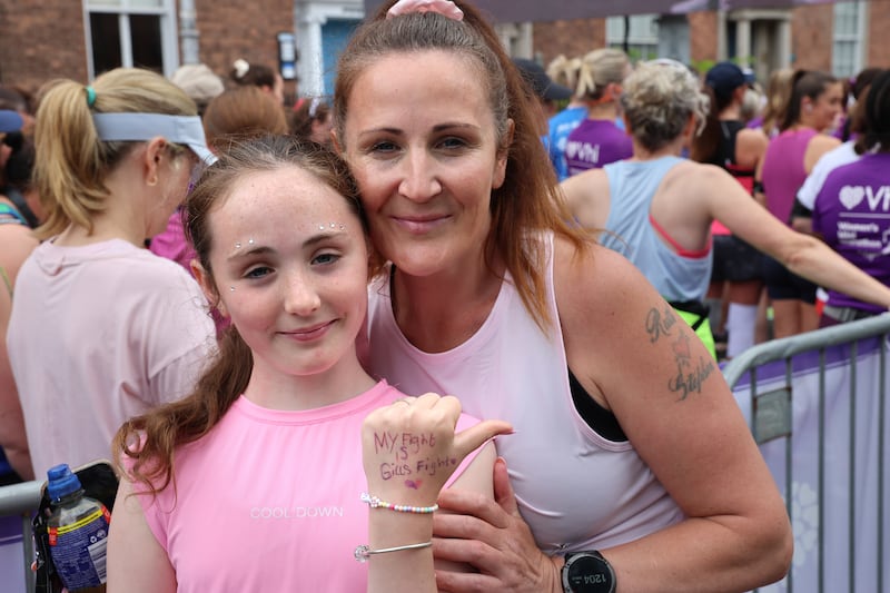 Ruth Anne Barry and daughter Ella Rose Barry,  Ballyfermot, at the women's mini marathon in Dublin. Photograph: The Irish Times