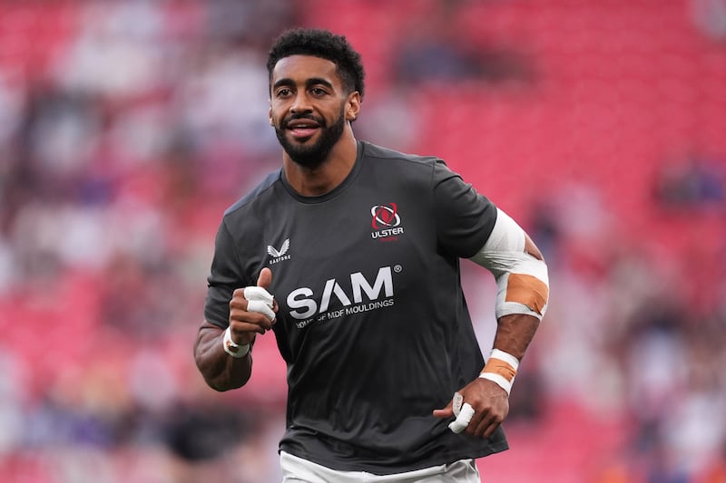 Robert Baloucoune of Ulster Rugby warms up before the Challenge Cup final. Photograph: Juan Manuel Serrano Arce/Getty