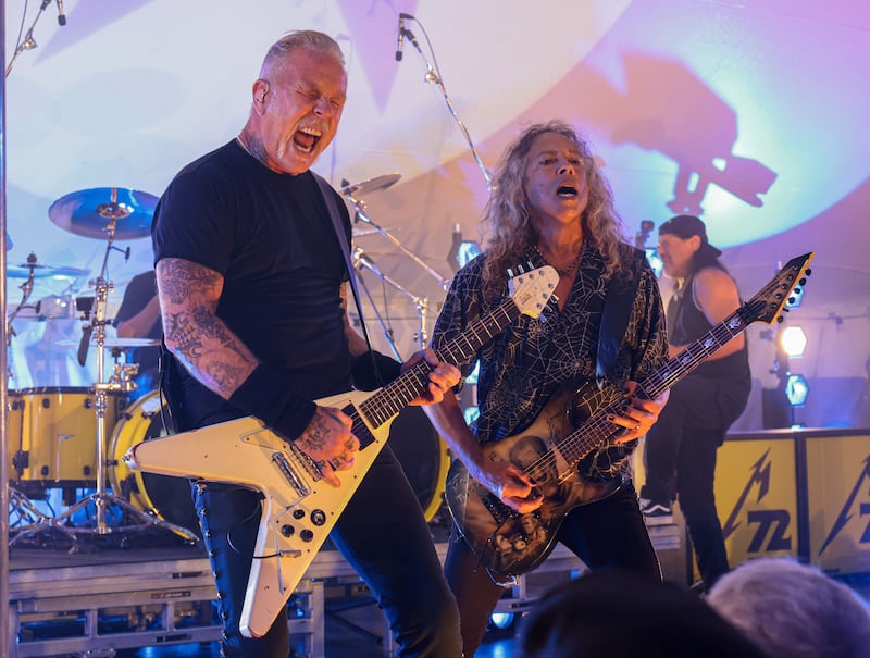 Coming to the Aviva: James Hetfield and Kirk Hammett of Metallica. Photograph: Kevin Mazur/SiriusXM/Getty