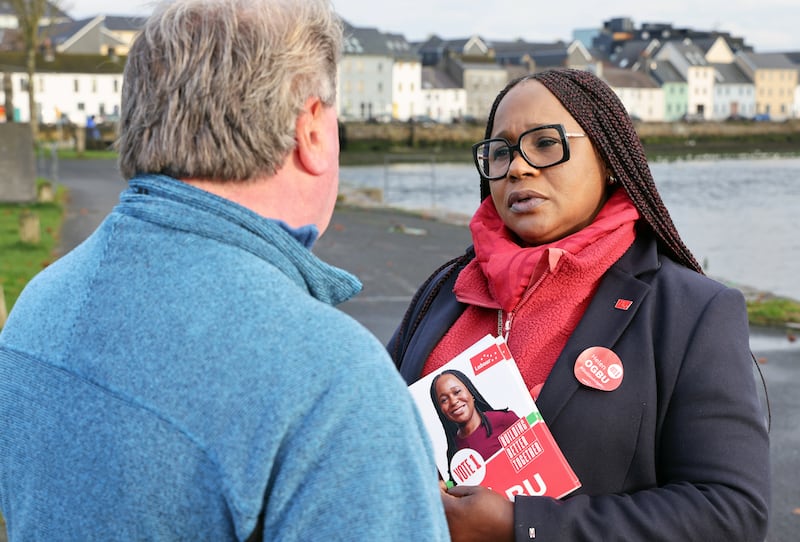 Labour Party candidate Helen Ogbu canvassing in Galway ahead of the 2024 general election. File photograph: Joe O'Shaughnessy
