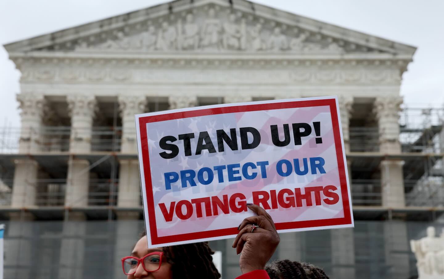 Black Louisiana voters and civil rights advocates call on the US Supreme Court to uphold a fair and representative congressional map in “Louisiana v. Callais” on March 24, 2025 in Washington, DC.