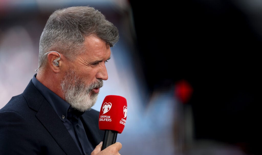 Roy Keane talks to camera before the FIFA World Cup 2026 qualifier match between England and Andorra at Villa Park on September 06, 2025, in Birmingham, England.