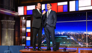 Jimmy Fallon and Stephen Colbert on the CBS series The Late Show with Stephen Colbert.
