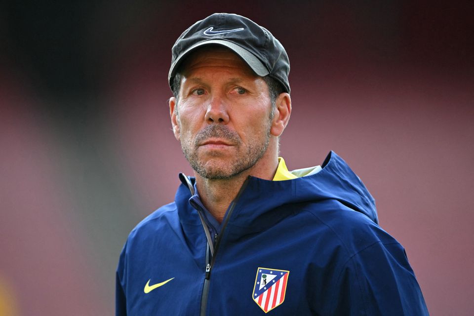 Atletico Madrid boss Diego Simeone at the Emirates last night ahead of tonight's clash with Arsenal