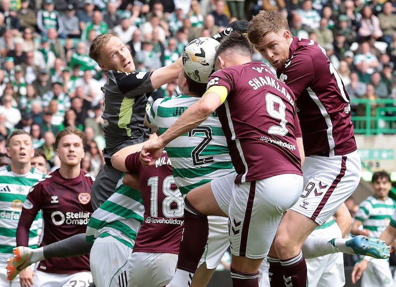 Lawrence Shankland gives Hearts the lead against Celtic at Celtic Park on Saturday. Photograph: Ian MacNicol/Getty Images