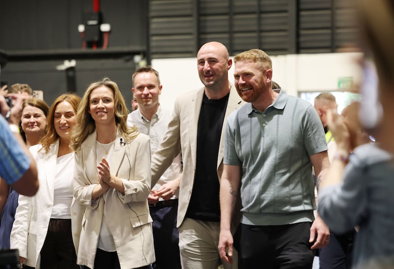 Daniel Ennis with party leader Holly Cairns and Gary Gannon at the RDS in Dublin.
Photograph: Alan Betson/The Irish Times

