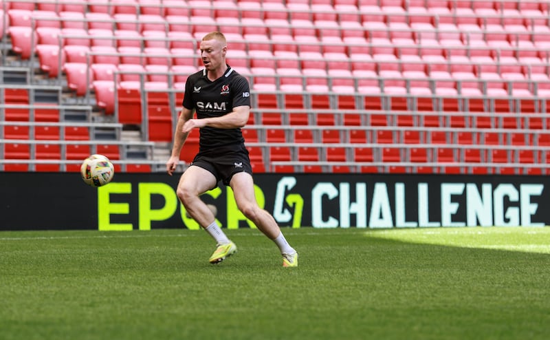 Nathan Doak plays football while in training in Bilbao. Photograph: Dan Sheridan/Inpho