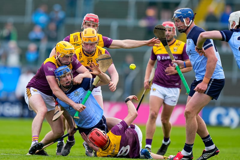 2026 Leinster GAA Hurling Senior Championship Round 3, Chadwicks Wexford Park, Wexford 9/5/2026
Wexford vs Dublin
Conor Burke of Dublin is tackled by Diarmuid O'Leary of Wexford
Mandatory Credit ©INPHO/James Lawlor