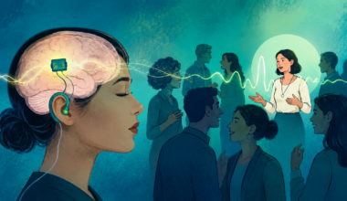 Study: Real-time brain-controlled selective hearing enhances speech perception in multi-talker environments. Image Credit: OpenAI. Neural Harmony in a Vibrant Crowd. 2026. AI-generated illustration.