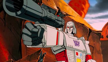 a white sentient robot with a giant arm cannon