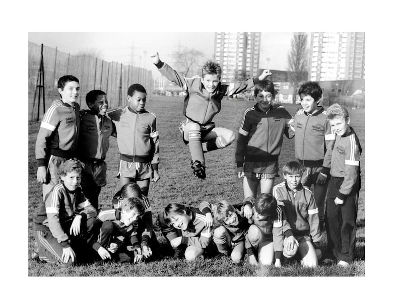 David Beckham as a boy with his teammates at Ridgeway Rovers. Photograph: Lawrence Lustig