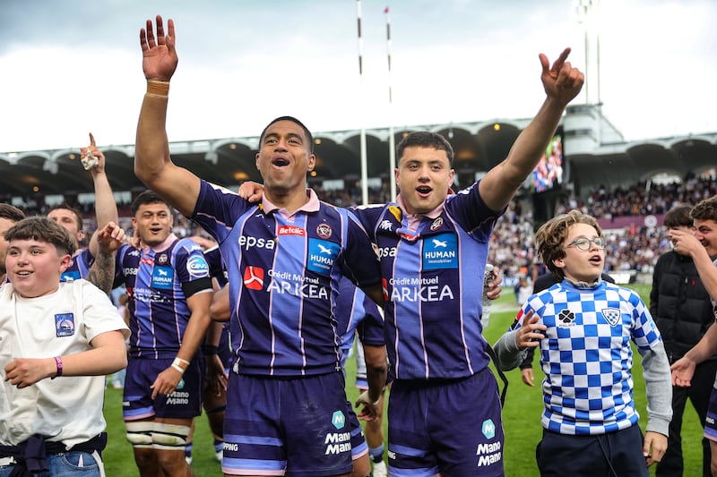 Bordeaux Begles' Salesi Rayasi (left) and Louis Bielle-Biarrey will take some stopping in Saturday's Champions Cup final in Bilbao. Photograph: Romain Perrocheau/AFP via Getty Images