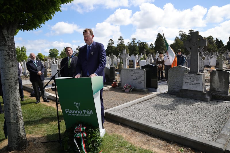 Minister for Justice Jim O’Callaghan delivers an address at the graveside of former taoiseach Seán Lemass. Photograph: Bryan O’Brien