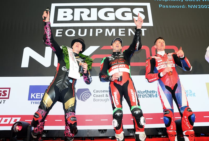 Zerofit riders (l-r) Storm Stacey, Glenn Irwin and Dean Harrison claimed the top three positions in the final Superbike race
