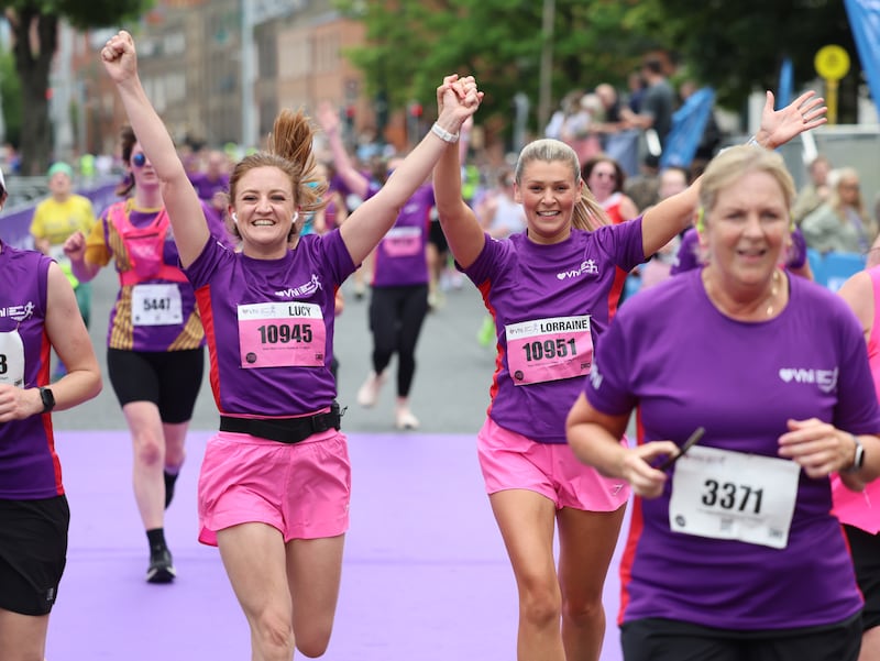 Lucy Boyd (left) and Lorraine Ennis during the race. Photograph: The Irish Times