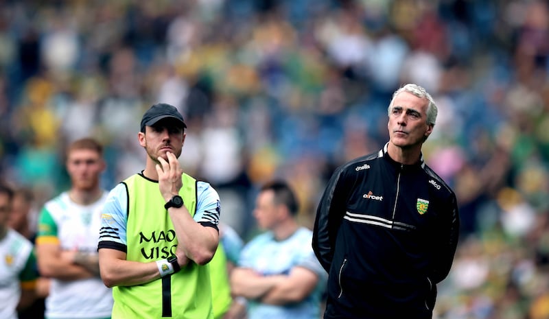Donegal boss Jim McGuinness and his staff will be in Killarney on Sunday doing some valuable reconnaissance. Photograph: Inpho  