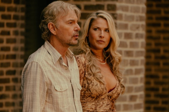 Billy Bob Thornton as Tommy Norris and Ali Larter as Angela Norris in 'Landman' episode 1, season 2, streaming on Paramount+.