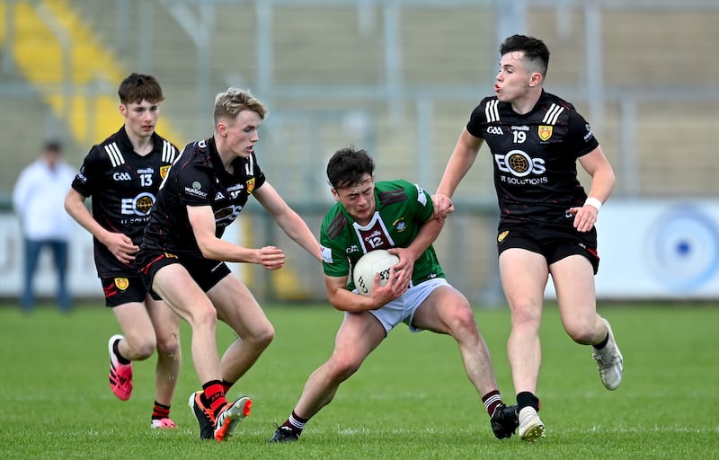 Adam McCann-Gibbs (right) played for Down in the All-Ireland Minor Football Championship. Photograph: Oliver McVeigh/Sportsfile