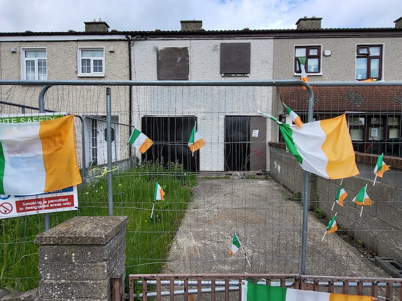 It has become more common in some parts of Dublin for Tricolours to be placed around vacant council houses. Photograph: Conor Lally