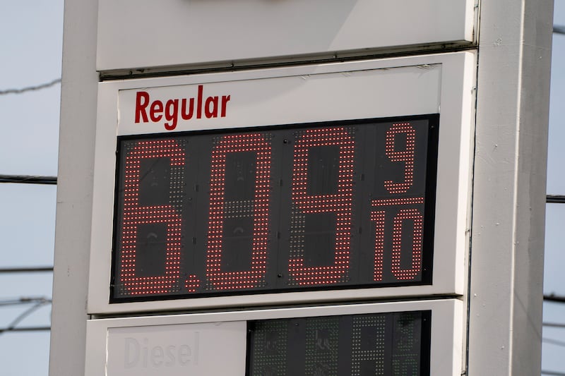 A sign displays the price of unleaded petrol at a Shell gas station in Seattle, Washington state in the US. Photograph: David Ryder/Bloomberg