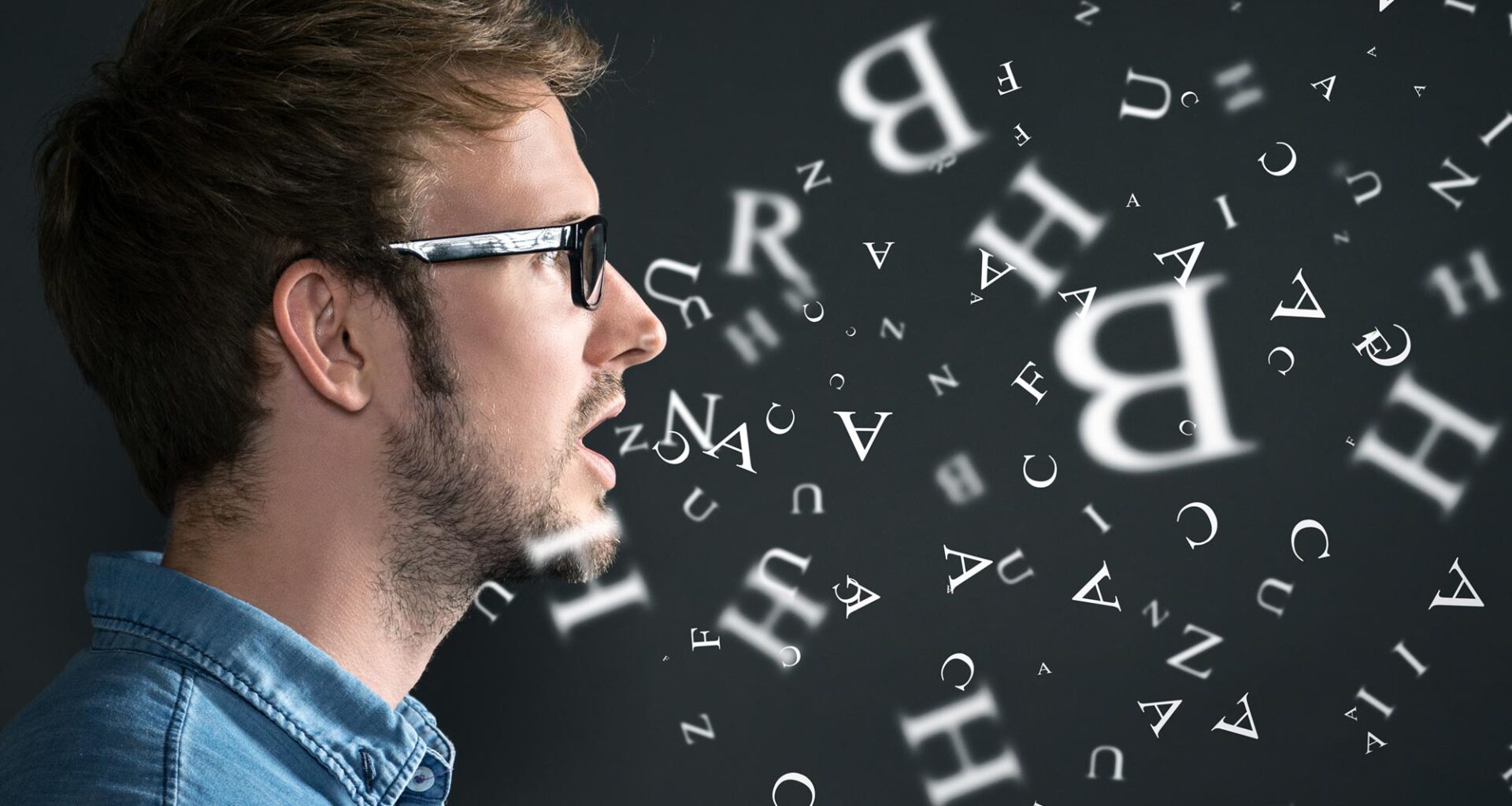 Man Speaking Language Letters