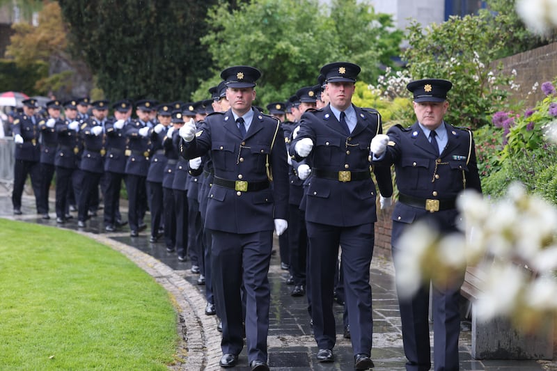 Members of the guard of honour assume positions at the start of the memorial ceremony for the deceased members of An Garda Síochána who gave their lives in the service of their country in Dublin Castle.  Picture: Enda O'Dowd