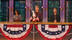 NEXT LEVEL CHEF: L-R: Nyesha Arrington, Gordon Ramsay and Richard Blais in the NEXT LEVEL CHEF “Toast-America’s 250th” episode airing Thursday, Apr. 30 (8:00-9:00 PM ET/PT) on FOX. CR: Lorraine O’Sullivan / FOX. ©2026 FOX Media LLC.