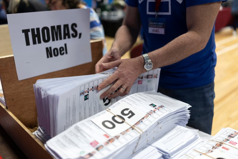 Independent Ireland's Noel Thomas votes at the count centre at the Lawn and Tennis Club in Salthill. Photograph: Chris Maddaloni/The Irish Times


