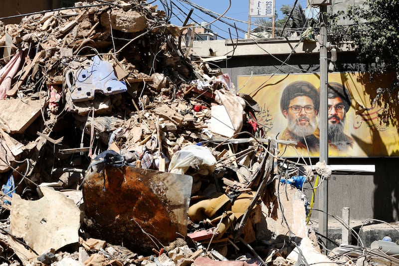 The aftermath of an Israeli airstrike in southern Beirut, Lebanon, is pictured today. Photograph by European Pressphoto Agency