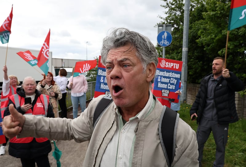 Gerry Hutch with Siptu-member carers on a picket line on Tuesday outside North Park, Finglas, Dublin. Photograph: Colin Keegan/Collins Dublin.