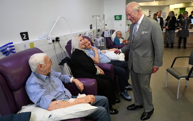 King Charles III met with patients during his visit to Guy's Hospital's Cancer Centre in London on May 11, 2026.