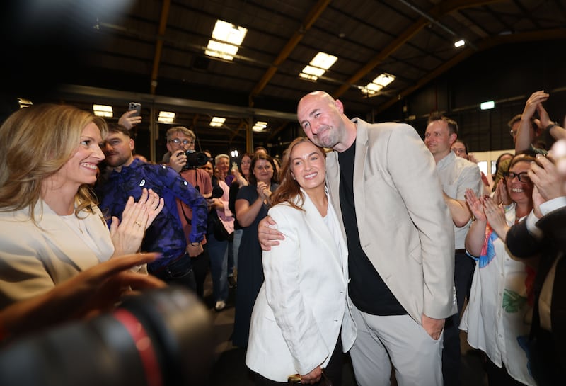 Daniel Ennis and his fiancee, Chloe, arrive to the Dublin Central byelection count centre at Dublin's RDS. Photograph: Alan Betson
