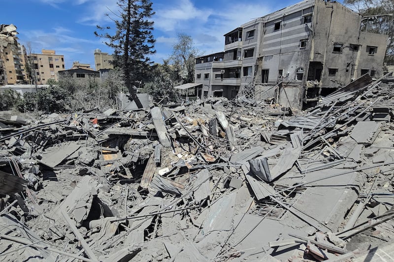 The aftermath of an Israeli air strike in the village of Mashq in the district of Tyre, southern Lebanon, on Tuesday. Photograph: Kawnat Haju/AFP via Getty